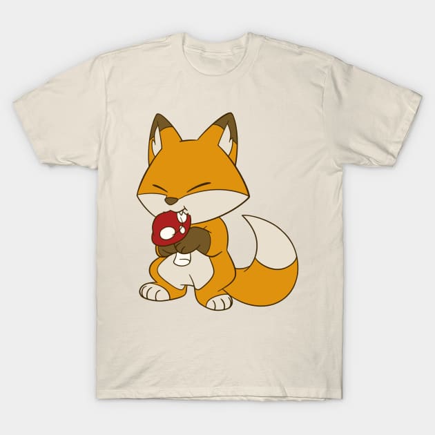 Fox Eating Mushroom T-Shirt by Firestorm Fox
